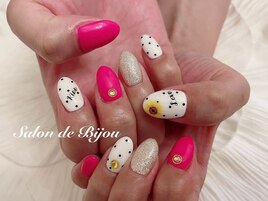 ひまわり×ドットnail