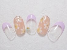シックネイル(CHIC nail)/パープル フレンチ＆フラワー