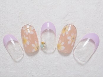 シックネイル(CHIC nail)/パープル フレンチ&フラワー