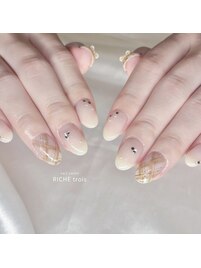 キャラメルリボンチェックネイル