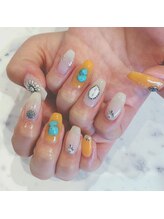 アリュール アンド エテルノ 小山店(Allure & ETERNO)/オレンジ×ターコイズネイル