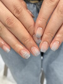 リボン水色ラメグラデーション