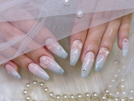 チェックネイル リボン パステル