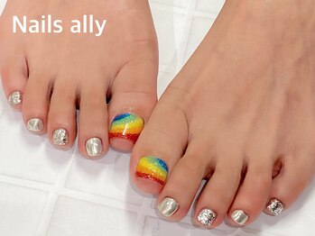 ネイルズアリー 立川店(Nails ally)/レインボー×シルバーミラー