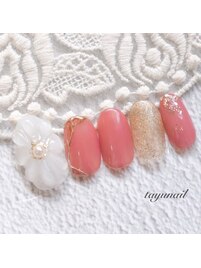 ぷっくりフラワーミラーネイル