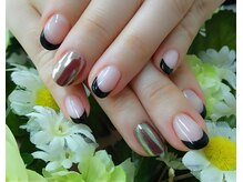 プルミエ ネイル(Premier Nail)/黒フレンチ×ミラーネイル