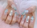 水色夏ネイル 痛ネイル 推し