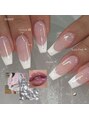 テネル 横浜(tener) French×stoneロングバーチャルフレンチで海外風ネイルに:°*