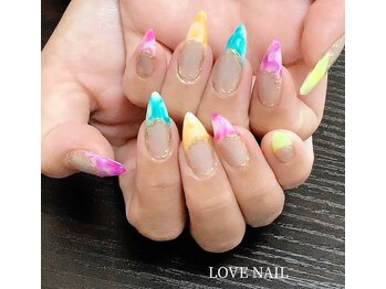 ラブネイル(LOVE NAIL)/ネオンマーブルフレンチスカルプ