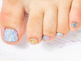 夏色×人魚の鱗フットネイル