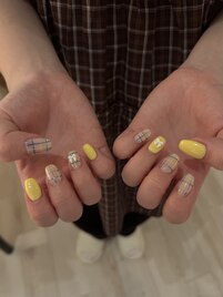 ワンカラー×チェック×リボン