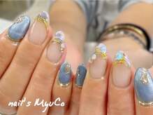 ネイルズミューコ(nail's MyuCo)/シェルフレンチと涼しげなブルー