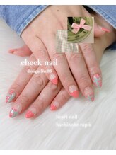 はあとねいる 八戸ラピア店/ピンク×グリーンチェックネイル