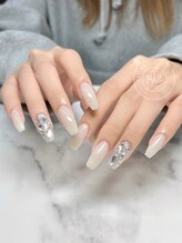 オレンジスティック/乳白色 埋め尽くし ロング