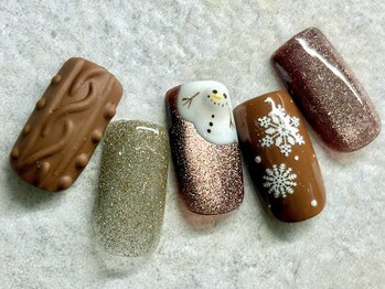 チェリーズネイル(Cherrys Nail)/冬 ブラウン 雪だるまネイル