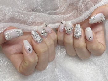 モカ 心斎橋(moca by Lee)/【Aina】ホワイトツイードネイル