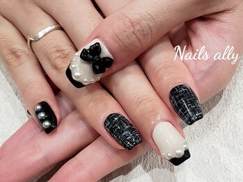 ネイルズアリー 立川店(Nails ally)/ツイード×リボン×フレンチ×冬