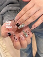 ネコ(Neko)/リボン　埋め尽くし　シール