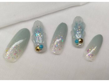 スピードネイル アンド アイ 宮交シティ店/#88 【チークネイル×貝殻】