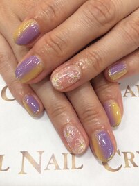 縦グラデ×フラワーネイル