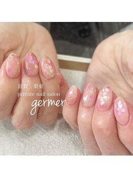 ジェルメ(germer)/桜ネイル♪春らしいピンクで。