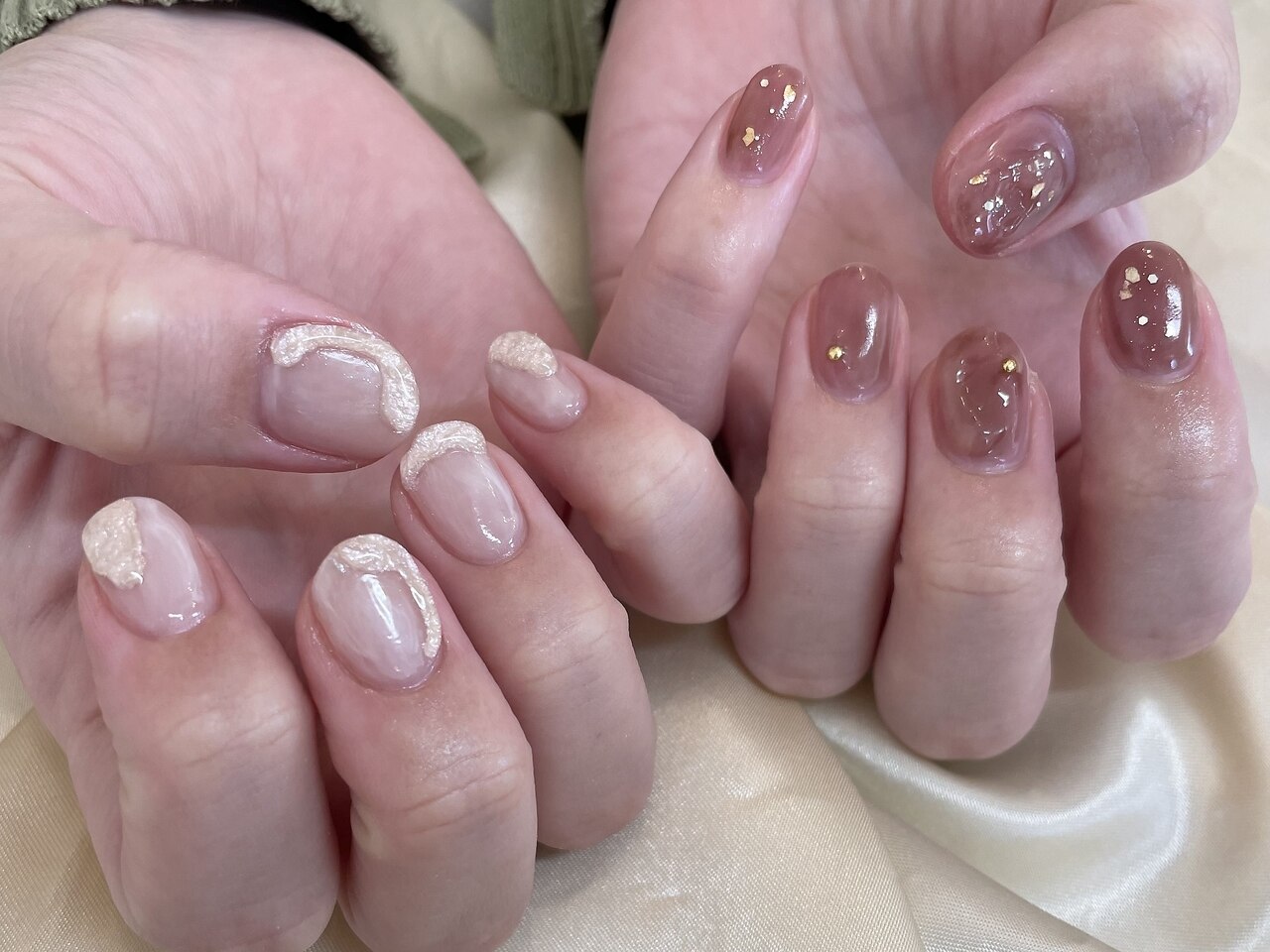 ☆A-428☆ネイルチップ 生成りのぷっくりフラワーニュアンスネイル 