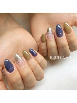 レッシュネイル サロンアンドスクール(RECH NAIL salon&school)/カーキ×ネイビー