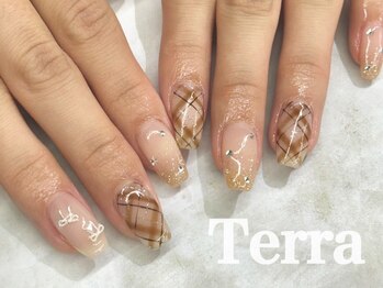 ネイルアンドまつげエクステ テラ 銀座店(Terra)/ブラウン チェック ネイル
