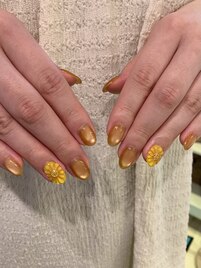 マグネット×ひまわりネイル