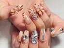 ハンド　フレンチ　豹柄ネイル