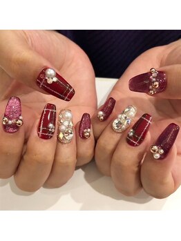 ハーティーネイル 自由が丘南口店(heartynail)/クリスマスデザイン/チェック柄