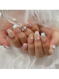 水色フレンチチェックネイル♪