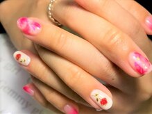 ジェミーガール(Gemmy girl)/マーブル×薔薇ネイル