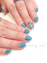 ハーティーネイル hearty nail 溝の口店/ブルーの変形フレンチネイル