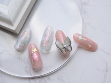 ネイル スパ ココプラス(Nail spa Cocoplus)/偏光ラメ×蝶々パーツ￥10000