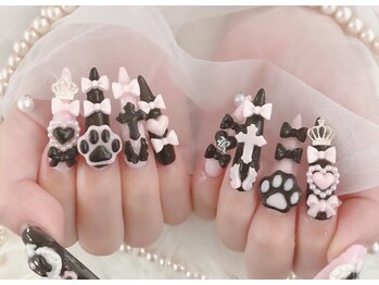 プリンセスネイル(Princess Nail)/黒ピンク地雷ネイル