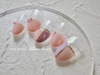 ネイルサロン ブランシュール(Nail Salon Blancheur)/きれいめピンクのブロックネイル