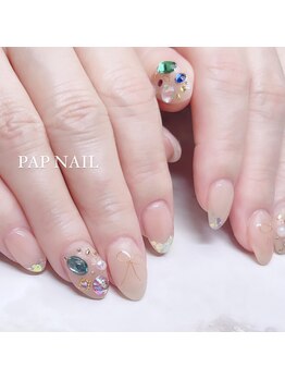 パップネイル(PAP NAIL)/カラフルストーンとリボン