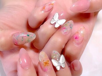 押し花×蝶々ネイル　パラジェル