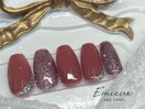 赤シルバーラメネイル