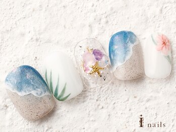 アイネイルズ 横浜WEST店(I-nails)/ハイビスカス海アート　11500円