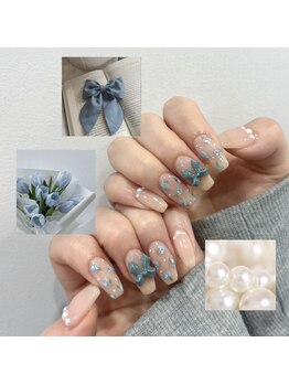 Nailsalon Mofume【ワンホン/パラジェル&フィルイン】/手書きお花ネイル