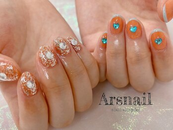 アルスネイル(Ars nail)/ちぐはぐグリッターハートネイル