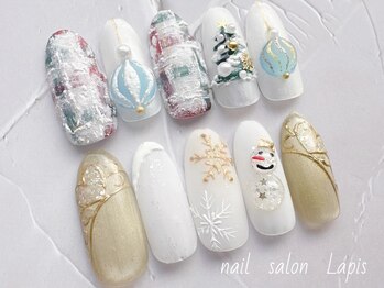 ラピス 自由が丘(Lapis)の写真/時間内ならアートやり放題！オフ・補強・長さだしも込みの定額制★冬の大人可愛いクリスマスネイルは当店へ