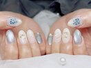 水色マグネット×押し花ネイル