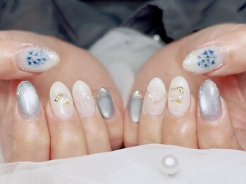 コンサート(Concert)/水色マグネット×押し花ネイル