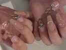 チェックネイル、キラキラ
