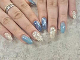 平田/キラキラブルーネイル