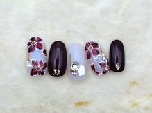 シード(Seed)/大人ボルドーネイル1200円/花柄