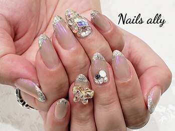 ネイルズアリー 立川店(Nails ally)/ガラスフレンチ×バタフライ×夏